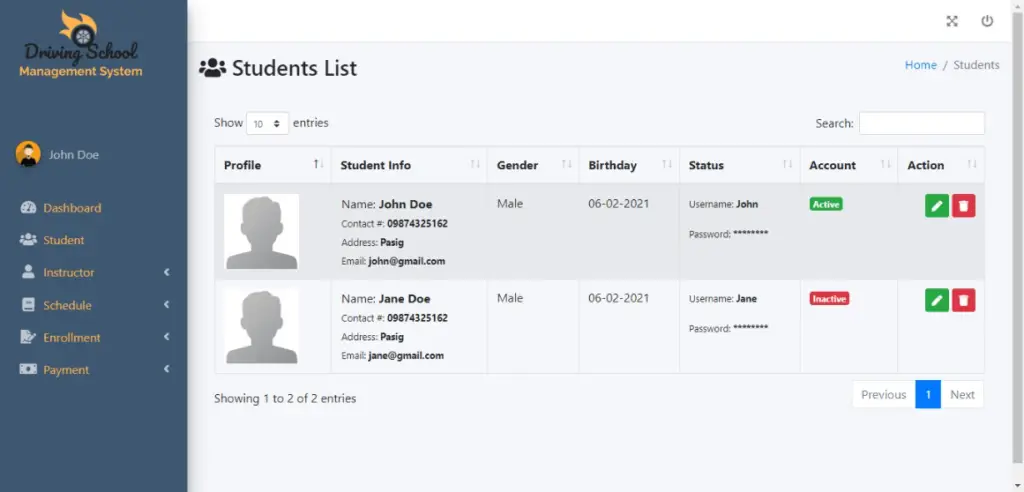 Driving School Management System Free Template - iNetTutor.com 2023
