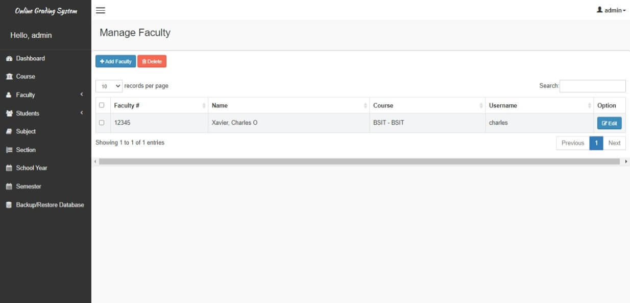 Free Online Grading System with Grade Viewing in PHP and MySQL - Faculty Information