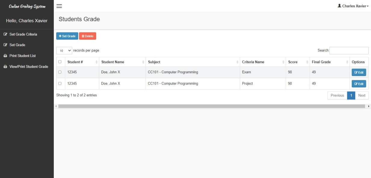 Free Grading System in PHP and MySQL - Faculty Input Grade