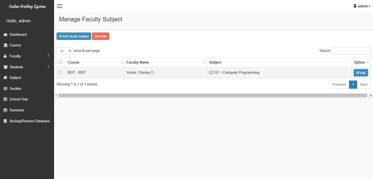 Free Online Grading System with Grade Viewing in PHP and MySQL - Faculty Subject