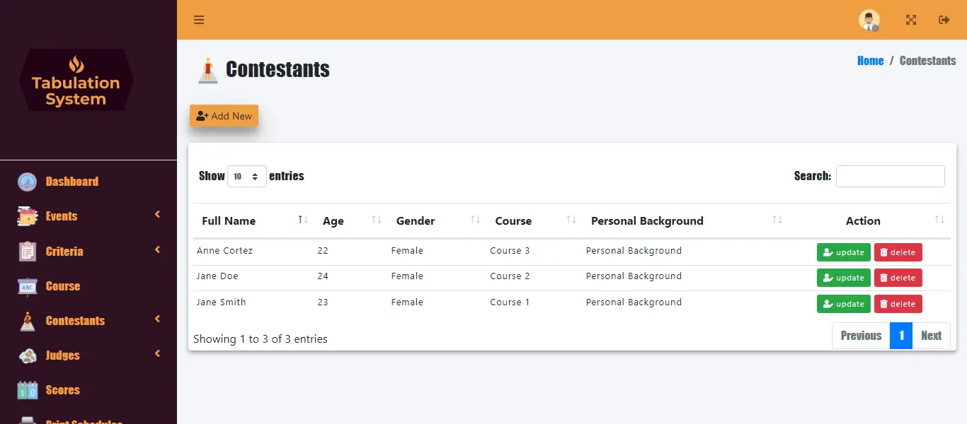 Online Tabulation System Free Download - Contestant Information