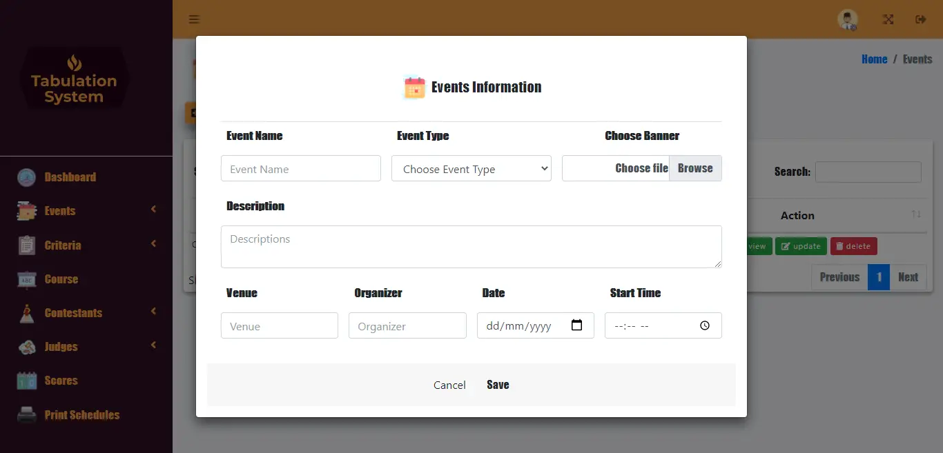 Online Tabulation System Free Download - Event Information