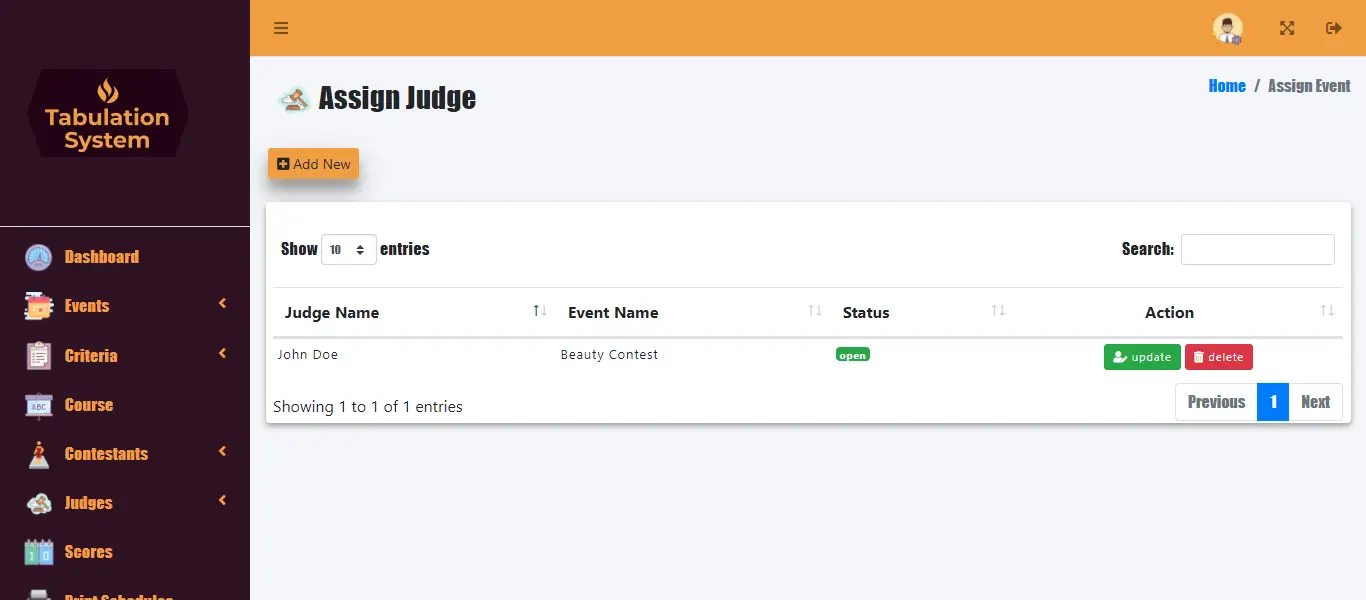 Online Tabulation System Free Download - Event Judges