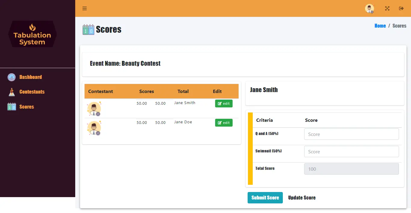 Online Tabulation System Free Download - Scoring Module