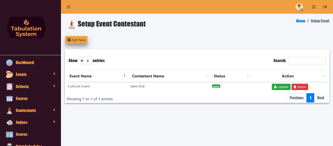 Online Tabulation System Free Download - Setup Event Contestant