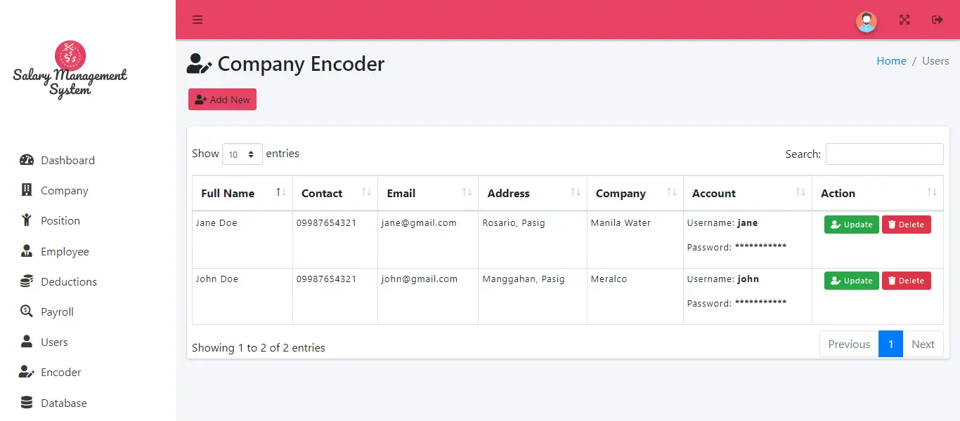 Online and SMS Based Salary Notification - Company Encoder Information