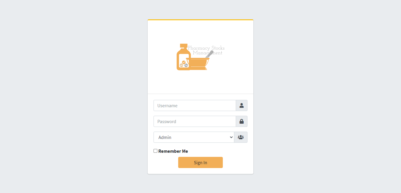 Pharmacy Stocks Management Free Template - Login Form