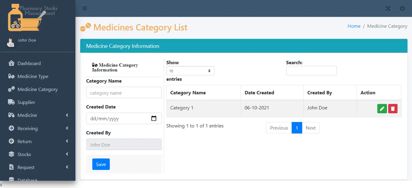 Pharmacy Stocks Management Free Template - Medicine Category