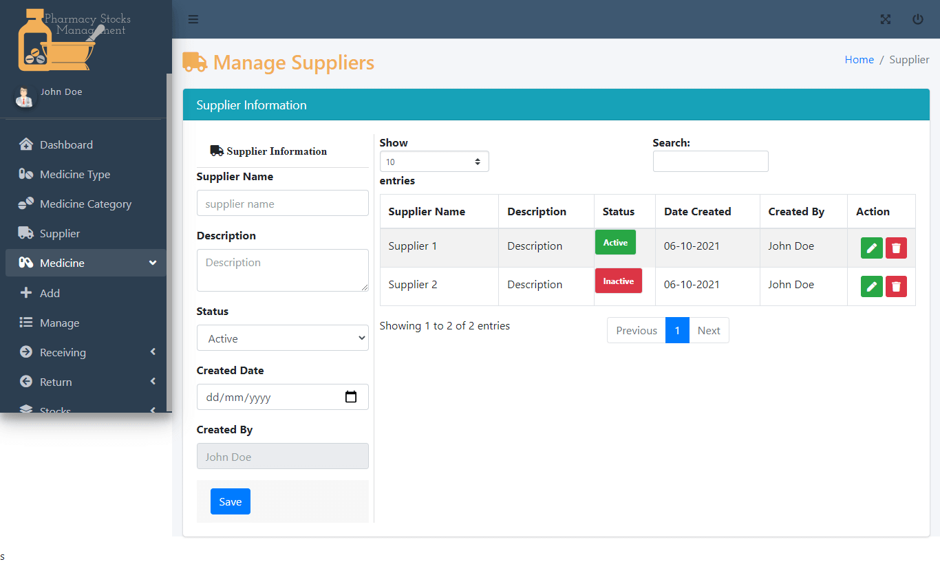 Pharmacy Stocks Management Free Template - Medicine Information