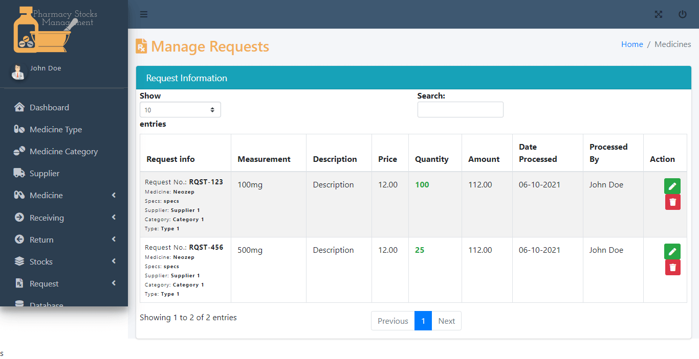 Pharmacy Stocks Management Free Template - Purchase Request Module