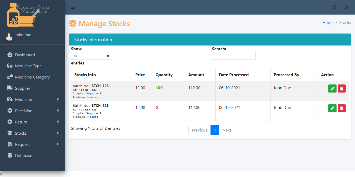 Pharmacy Stocks Management Free Template - Stockout Module