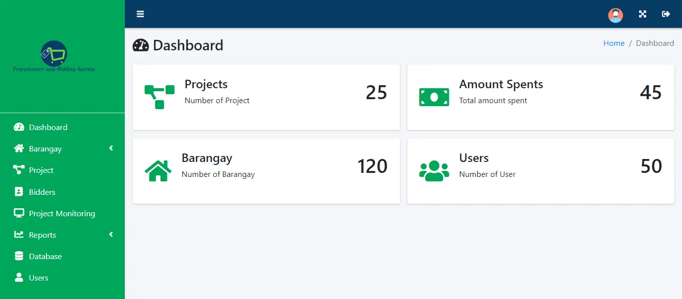 Procurement and Bidding System Free Template - Dashboard