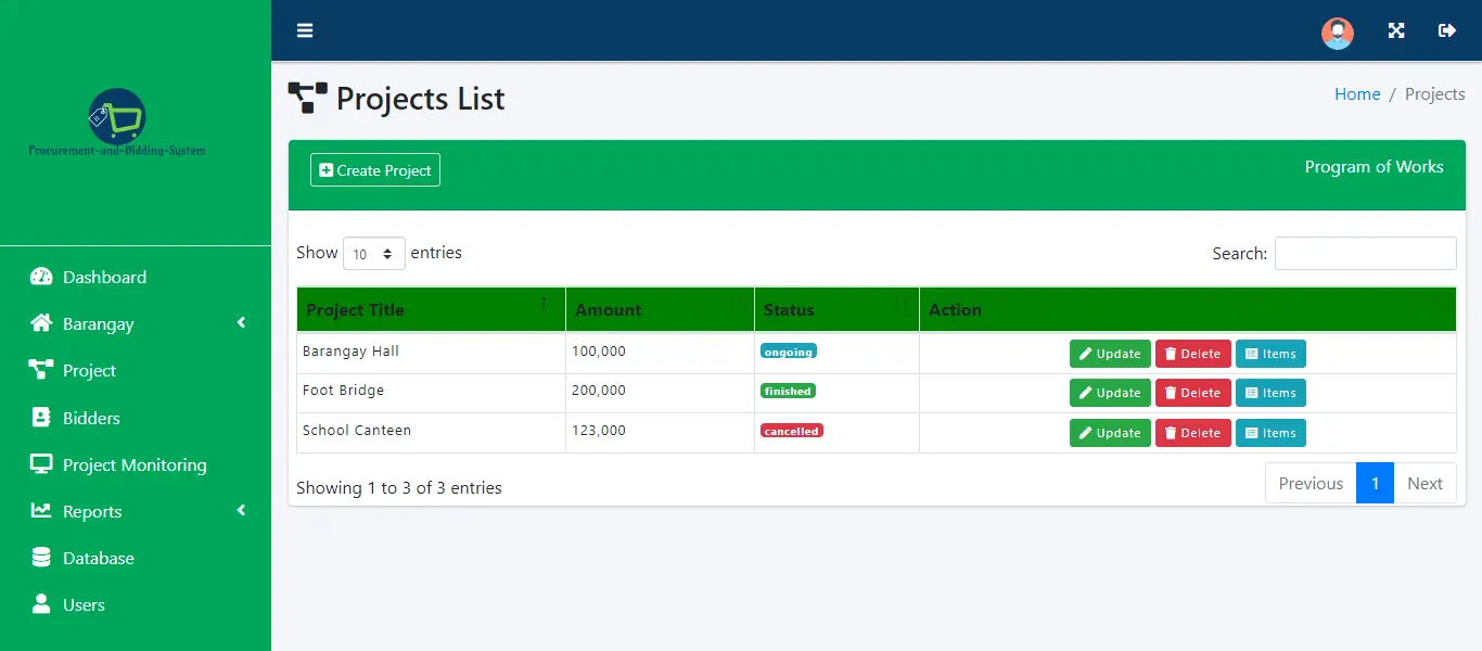 Procurement and Bidding System Free Template - Project Information