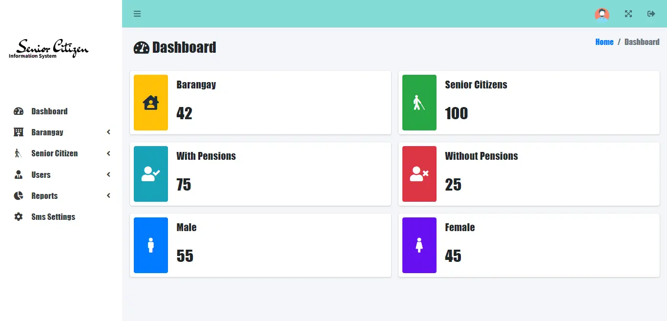 Senior Citizen Information System Free Template - Dashboard