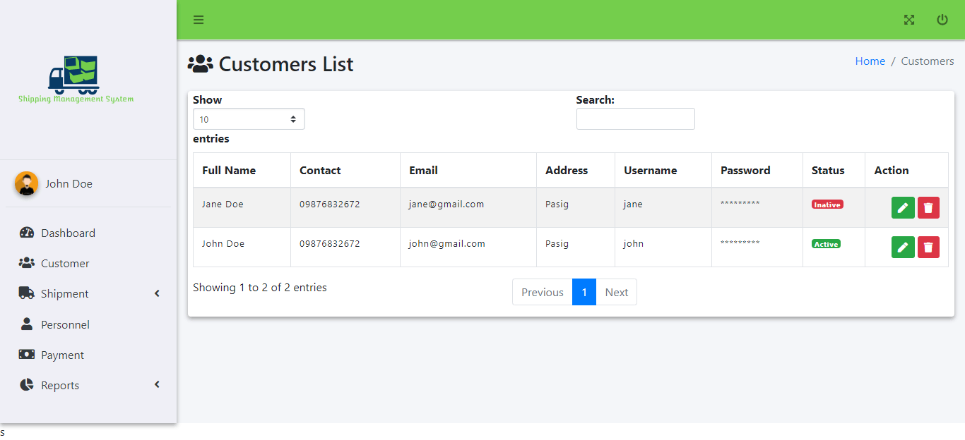 Shipment Management Information System Free Download - Customer Information