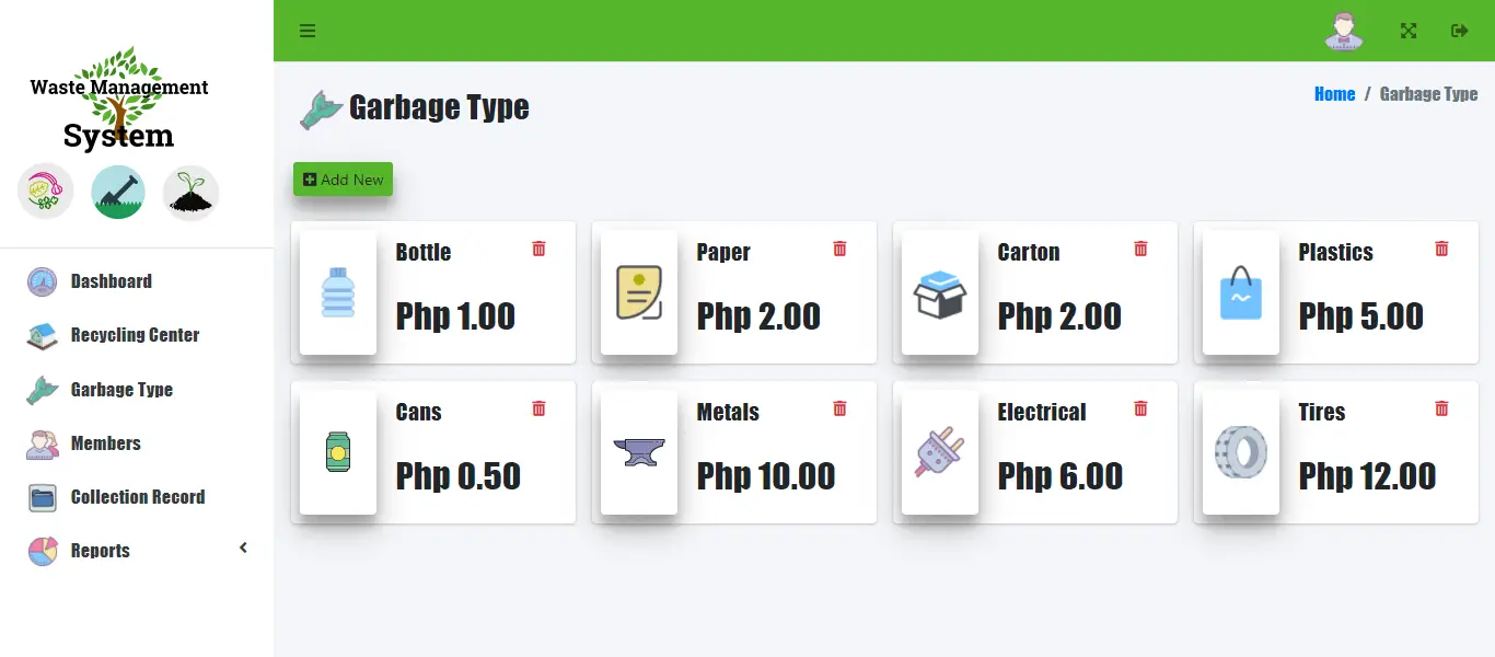 Waste Management with Reward System - Garbage Type