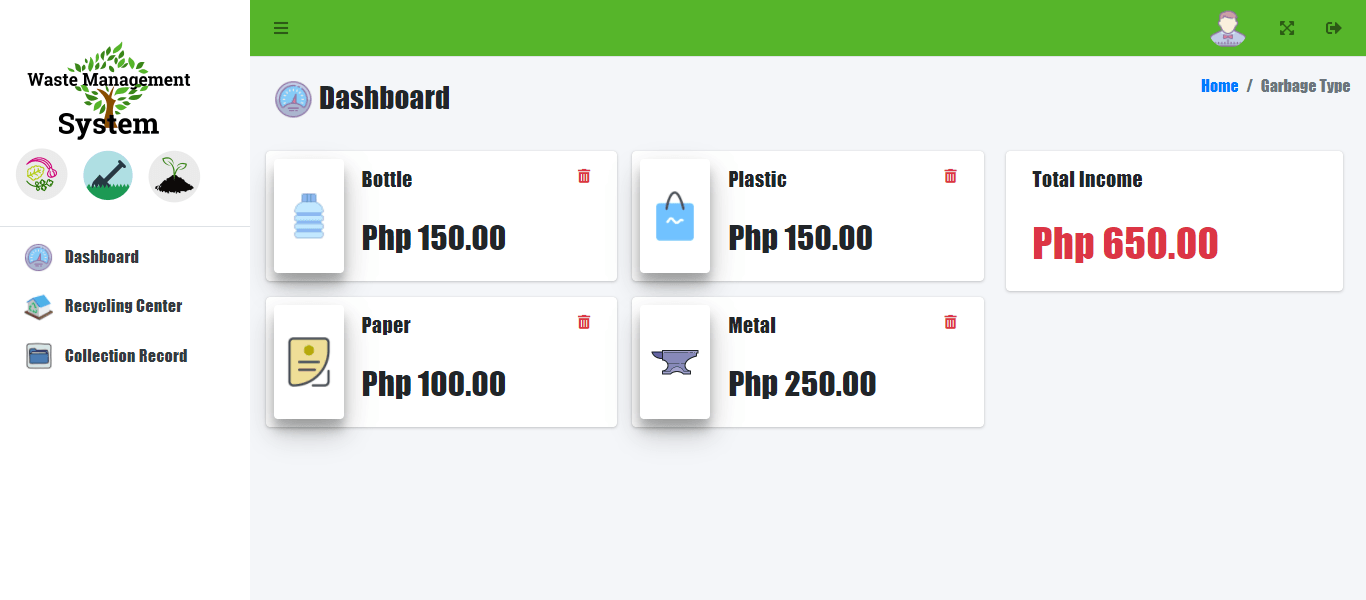 Waste Management with Reward System - Member Dashboard