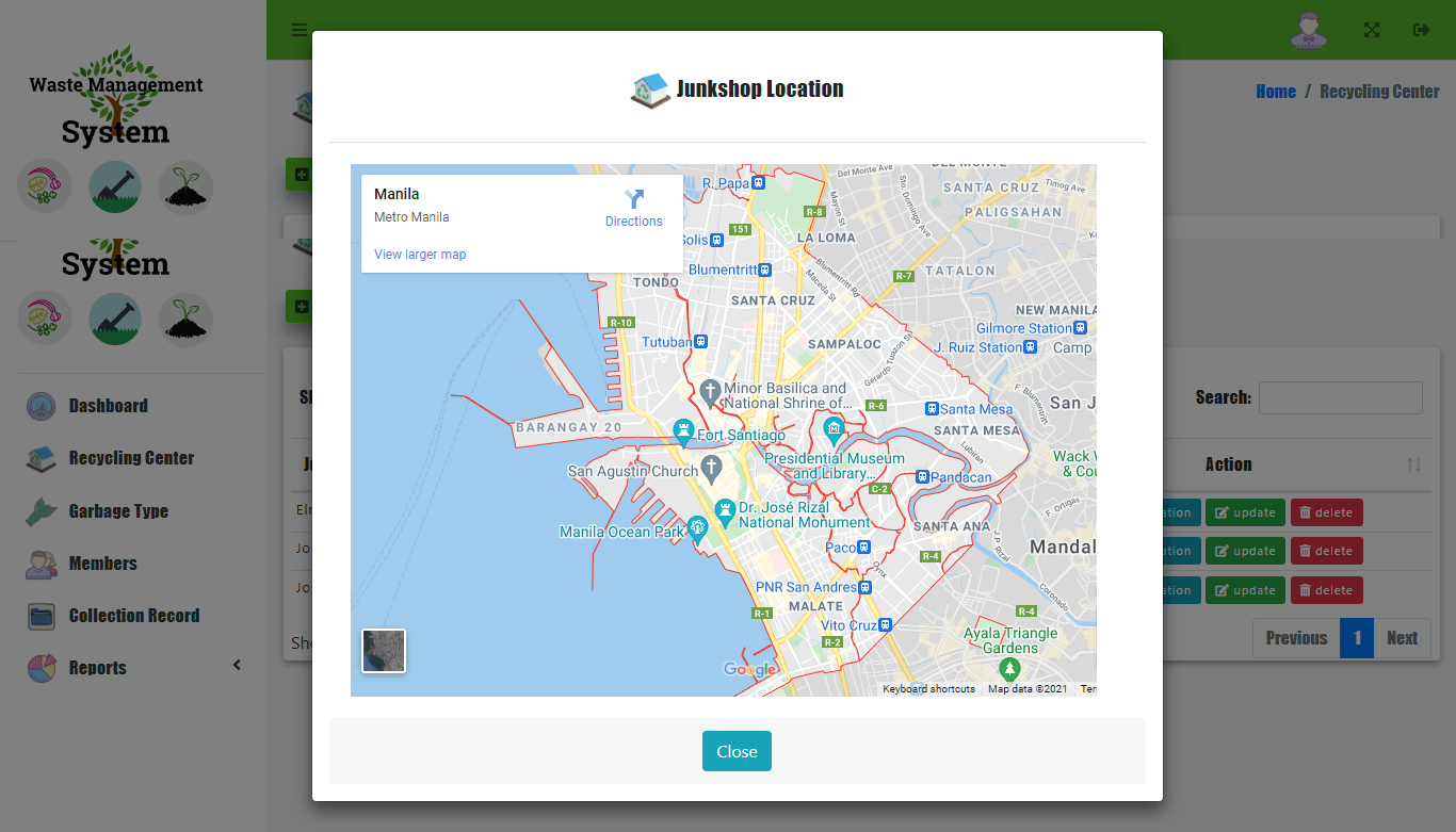 Waste Management with Reward System - Recycling Center Map