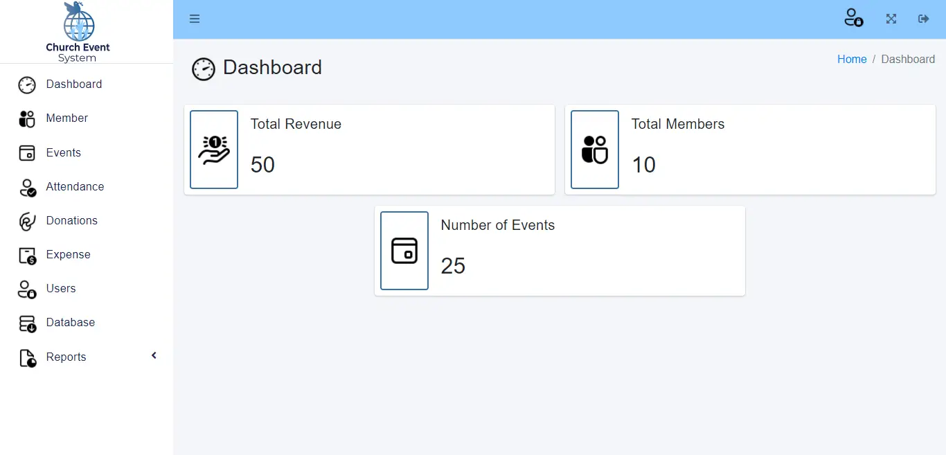 Church Event Management System - Dashboard