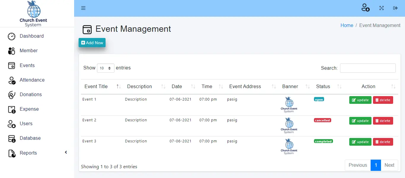 Church Event Management System - Event Management
