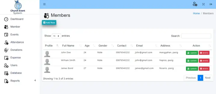 Church Event Management System - Member Management