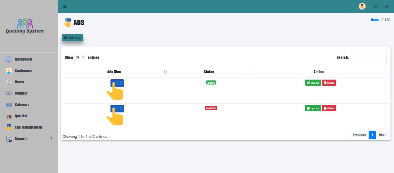 Queuing System Free Template - Ads Management