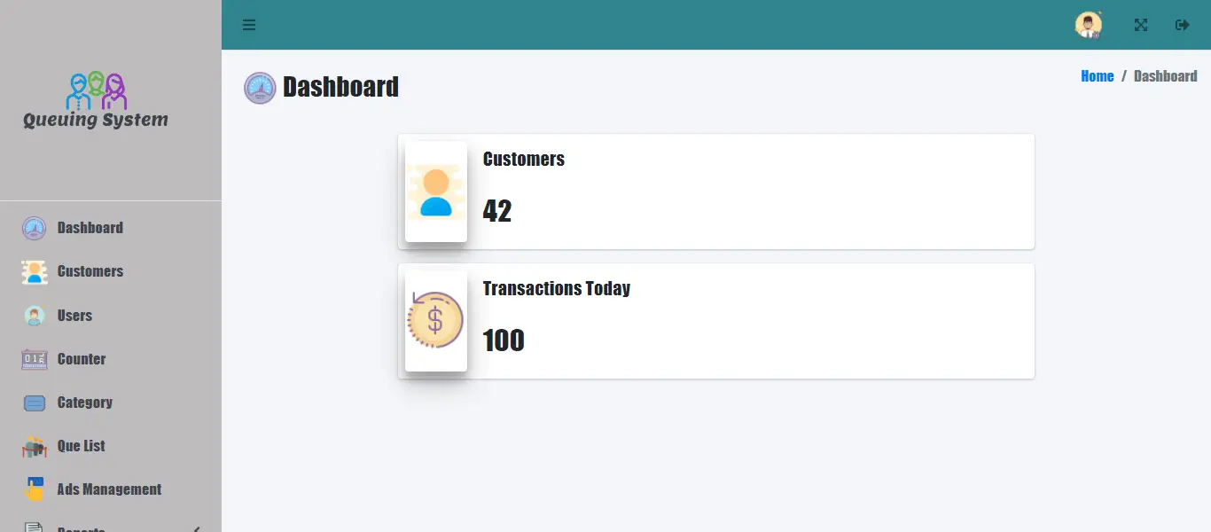 Queuing System Free Template - Dashboard