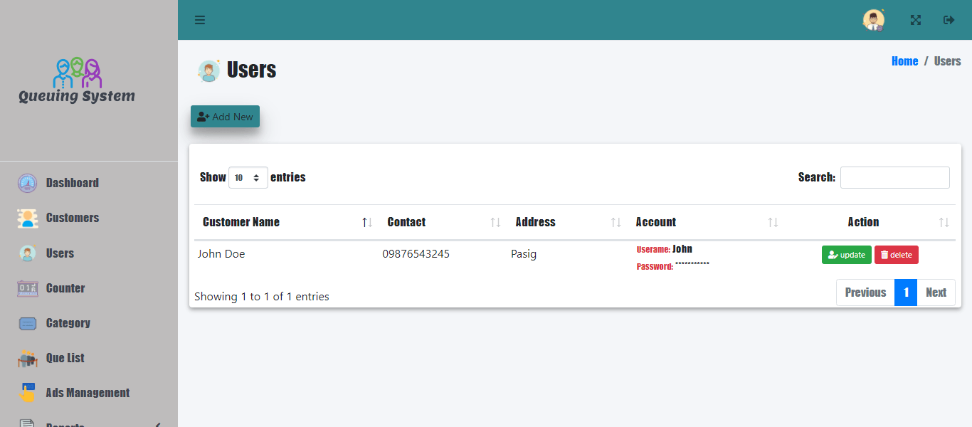 Queuing System Free Template - User Management