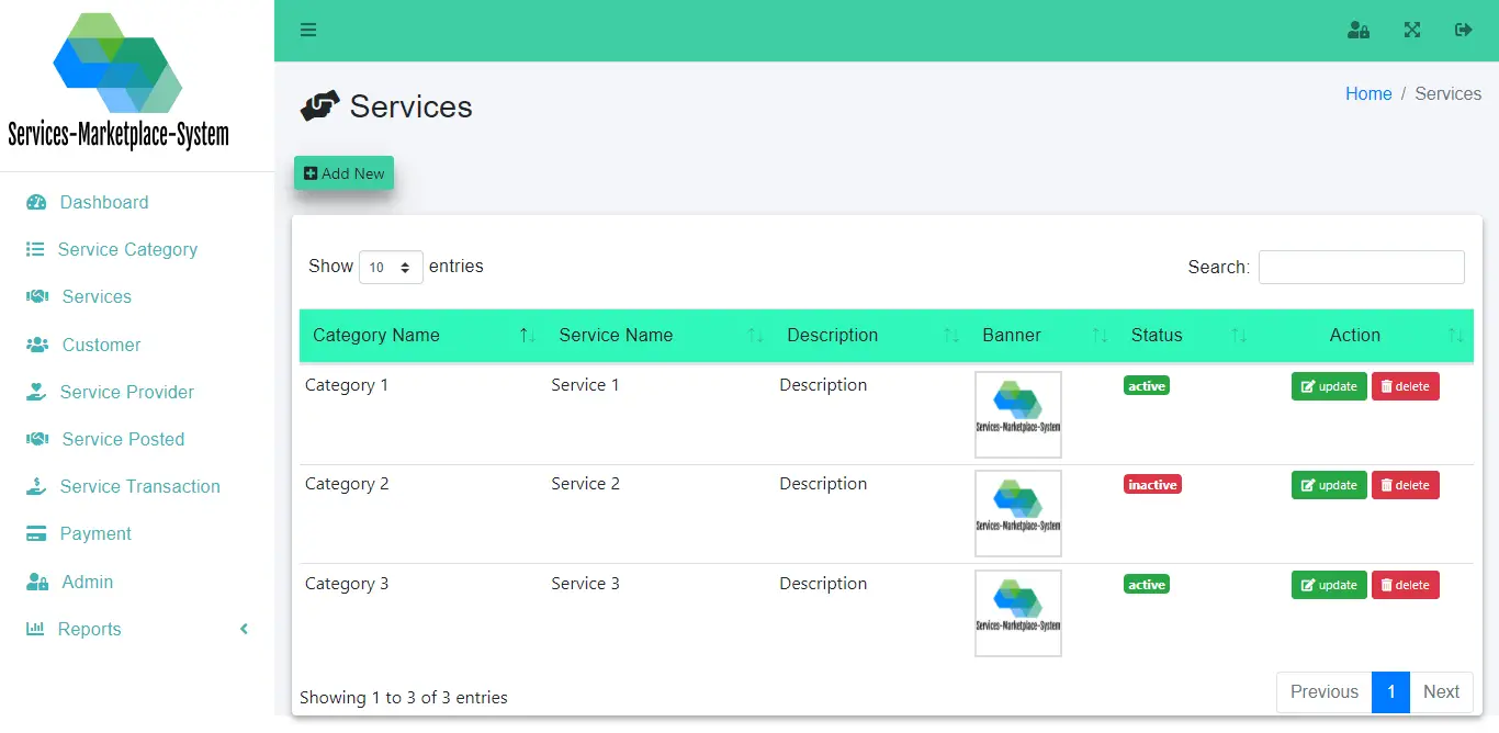 Services Marketplace System Free Download - List of Services