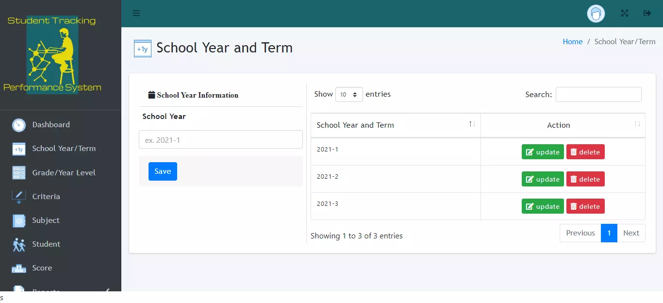 Student Academic Performance Tracking and Monitoring System - Setup School Year and Term