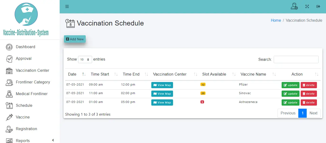 Vaccine Distribution System Bootstrap Template - Vaccination Schedule