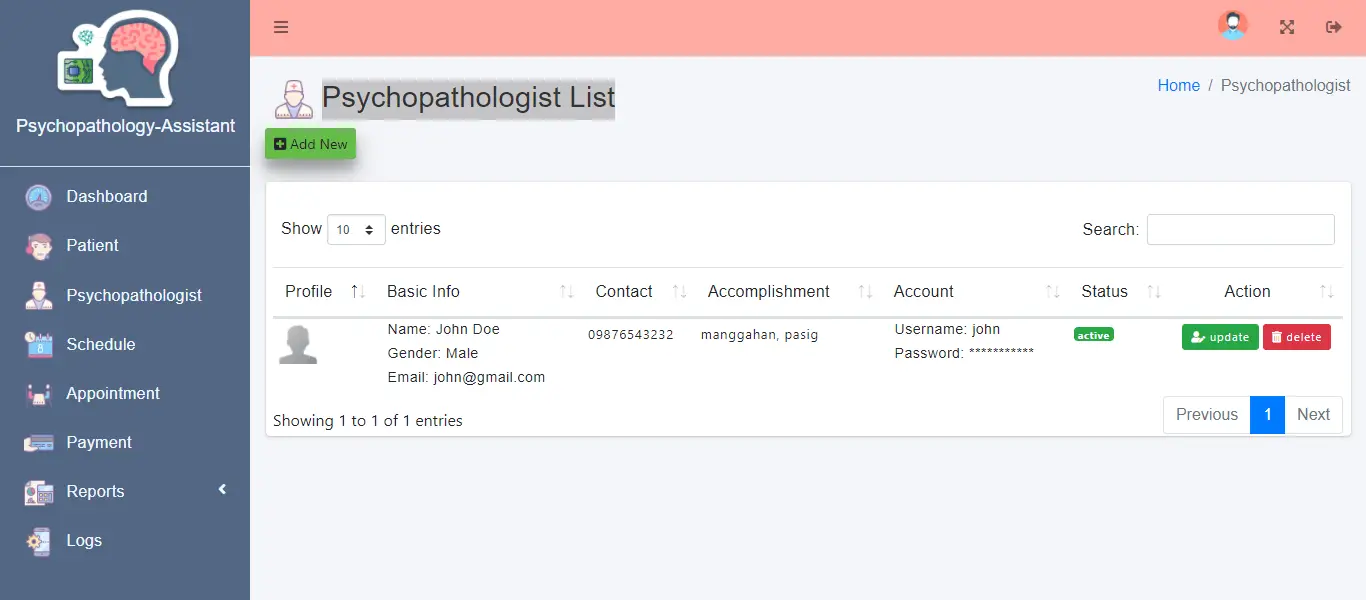 Web Based Psychopathology Diagnosis System - Psychopathologist List