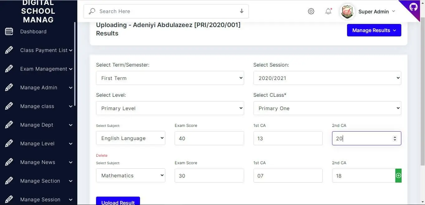 Digital School Management - Exam Result