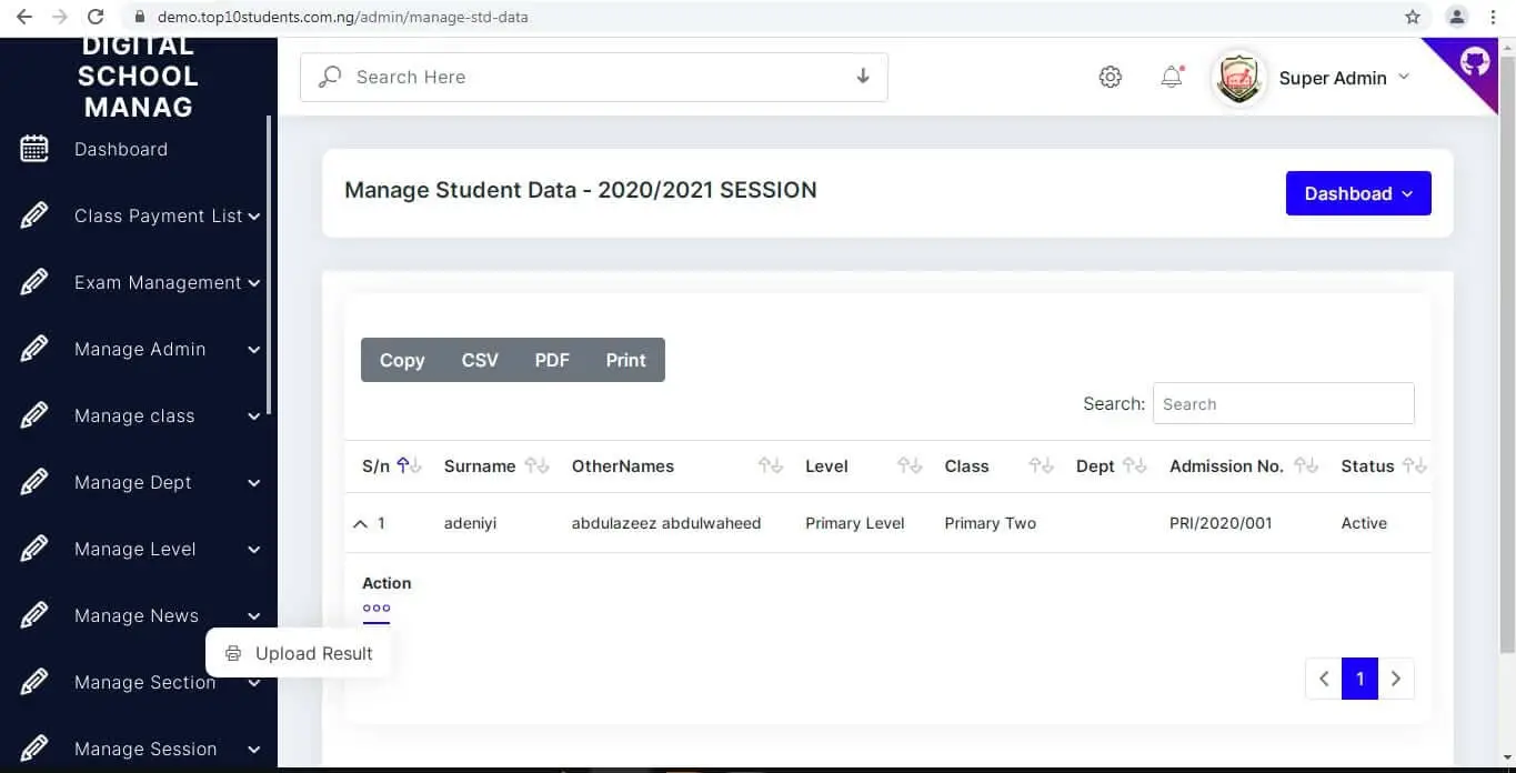 Digital School Management - Manage Student Data