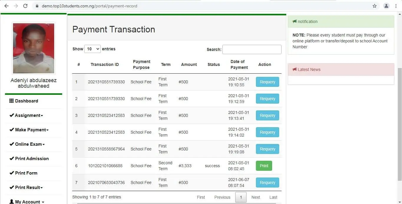 Digital School Management - Payment Transactions