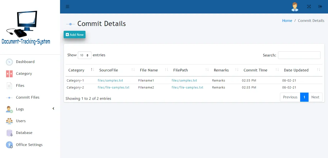 Document Tracking System - Commit File Details