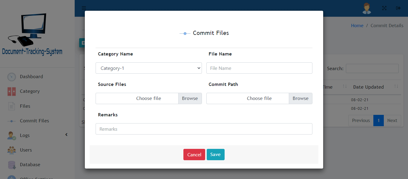 Document Tracking System - Commit File