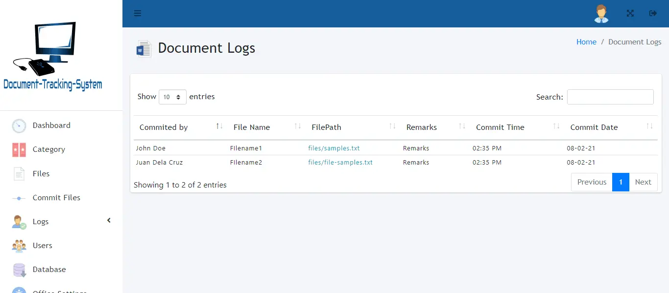 Document Tracking System - Document Log