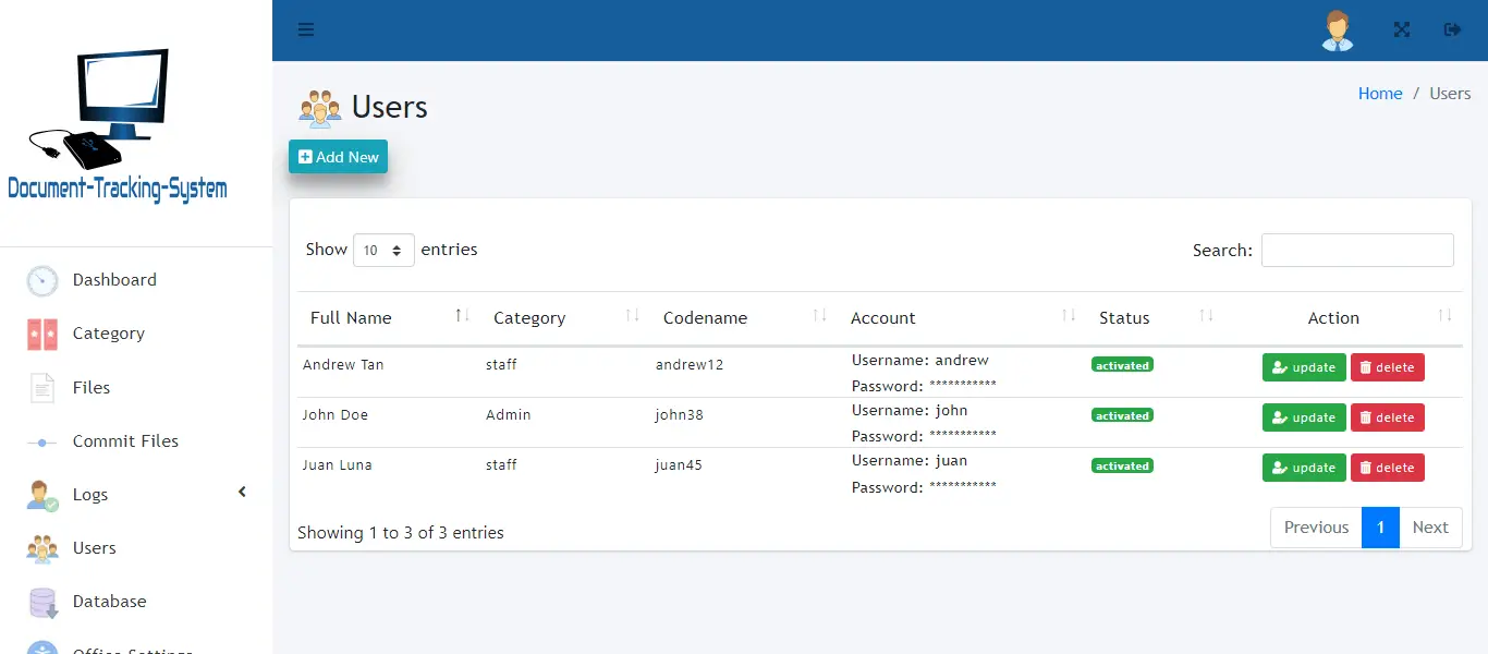 Document Tracking System - User Management