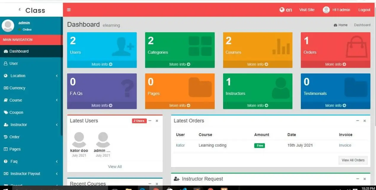 E-Class Management System - Dashboard