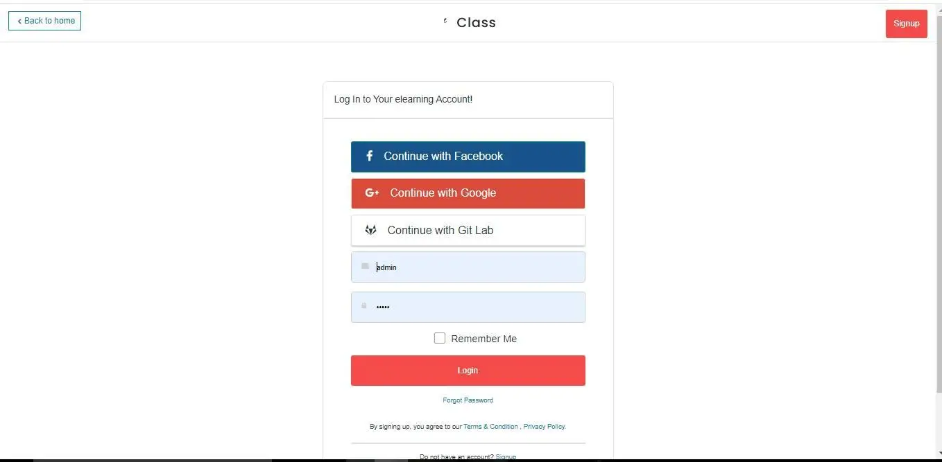 E-Class Management System - Login Form