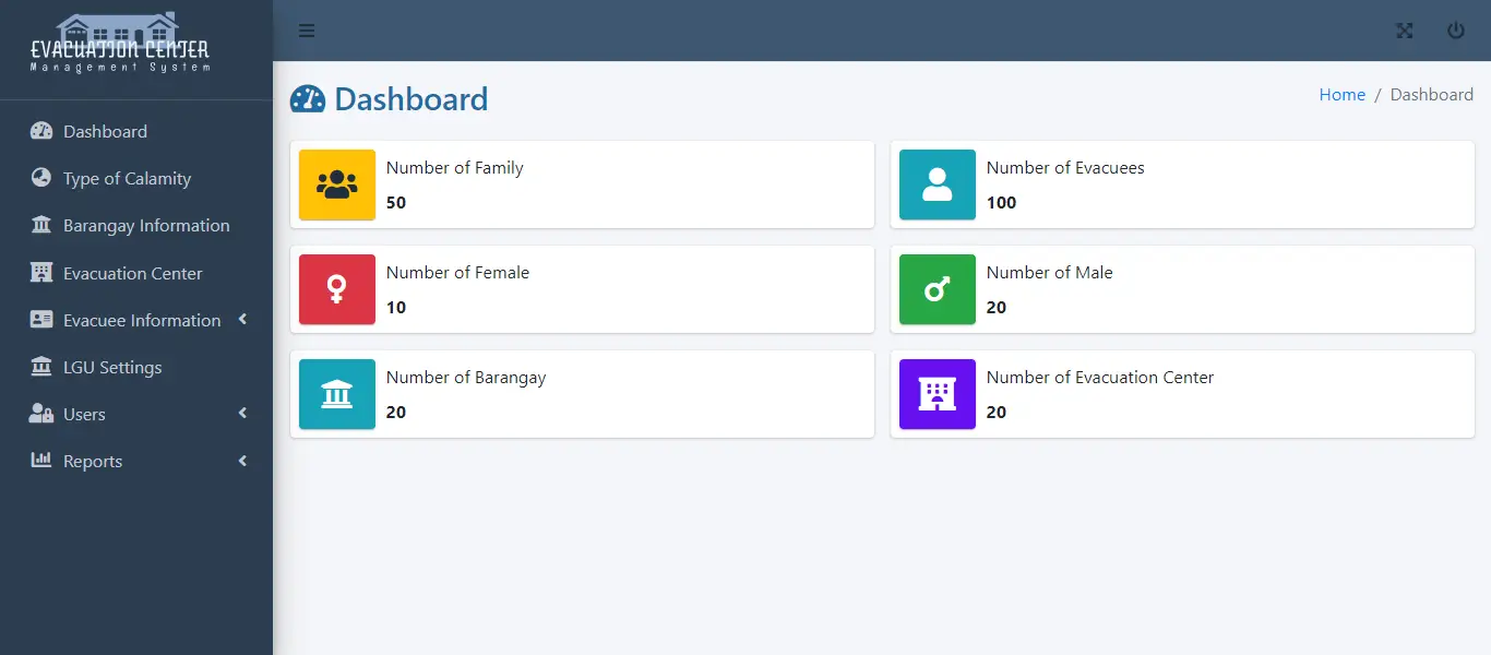 Evacuation Center Management System - Dashboard