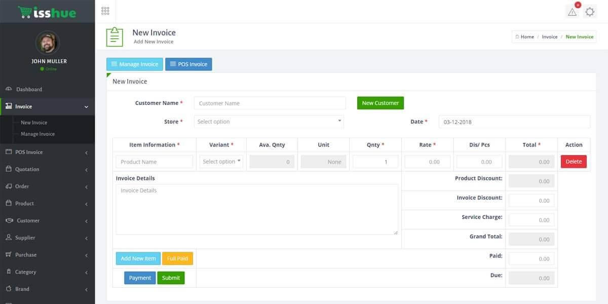 POS with E-commerce Web Application - Add New Invoice