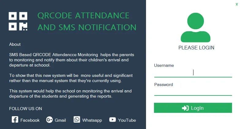 QR Code Attendance System with SMS Notification - Login Form