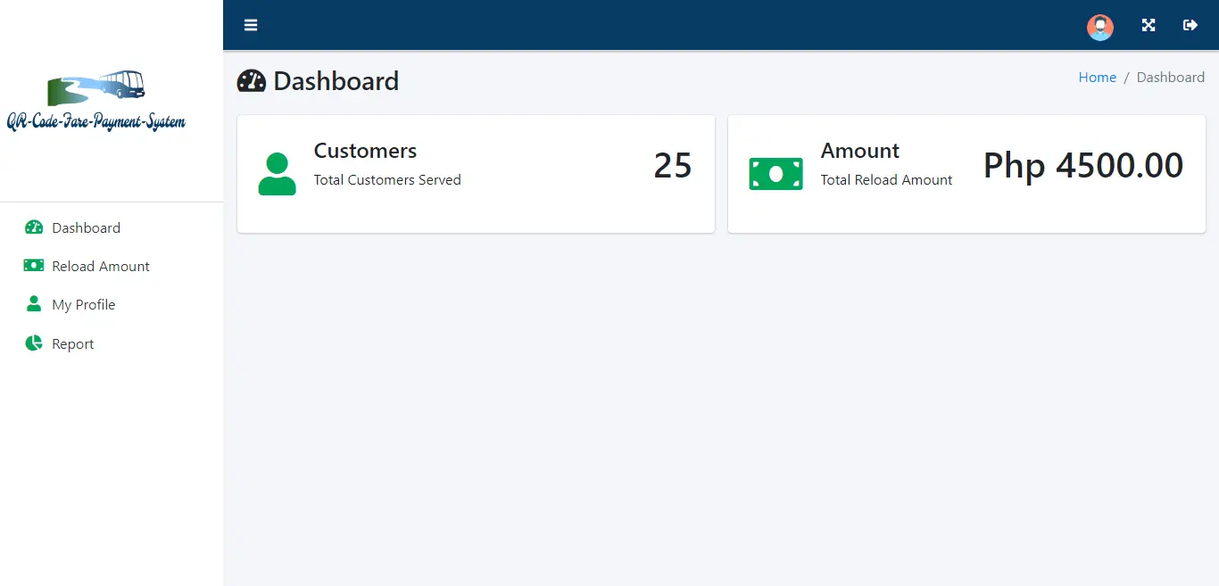 QR Code Fare Payment System - Reload Center Dashboard