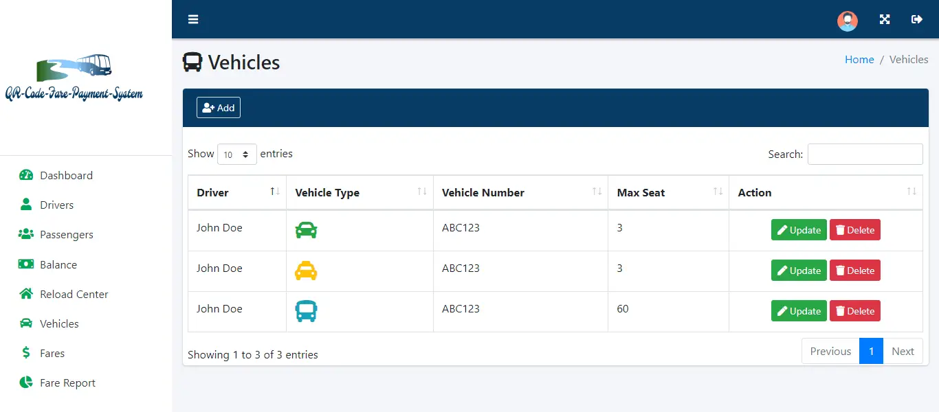 QR Code Fare Payment System - Vehicle Information