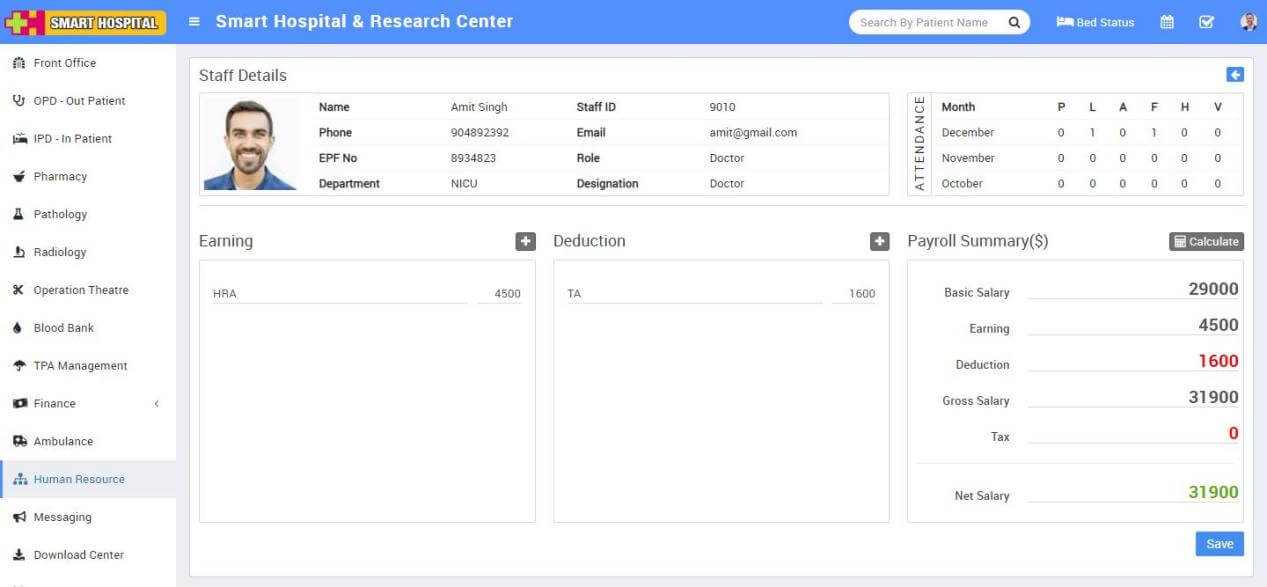 Smart Hospital and Research Center - Staff Details