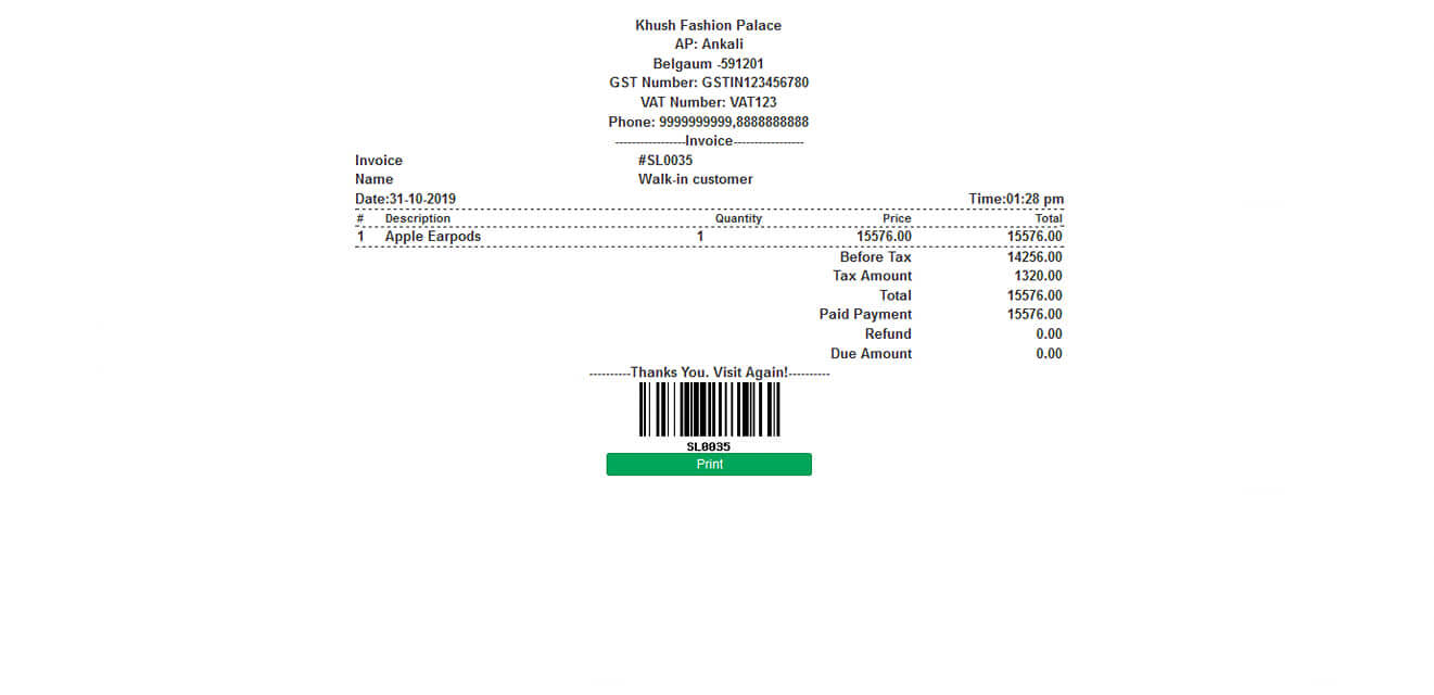 Web-based POS System - Sale Invoice