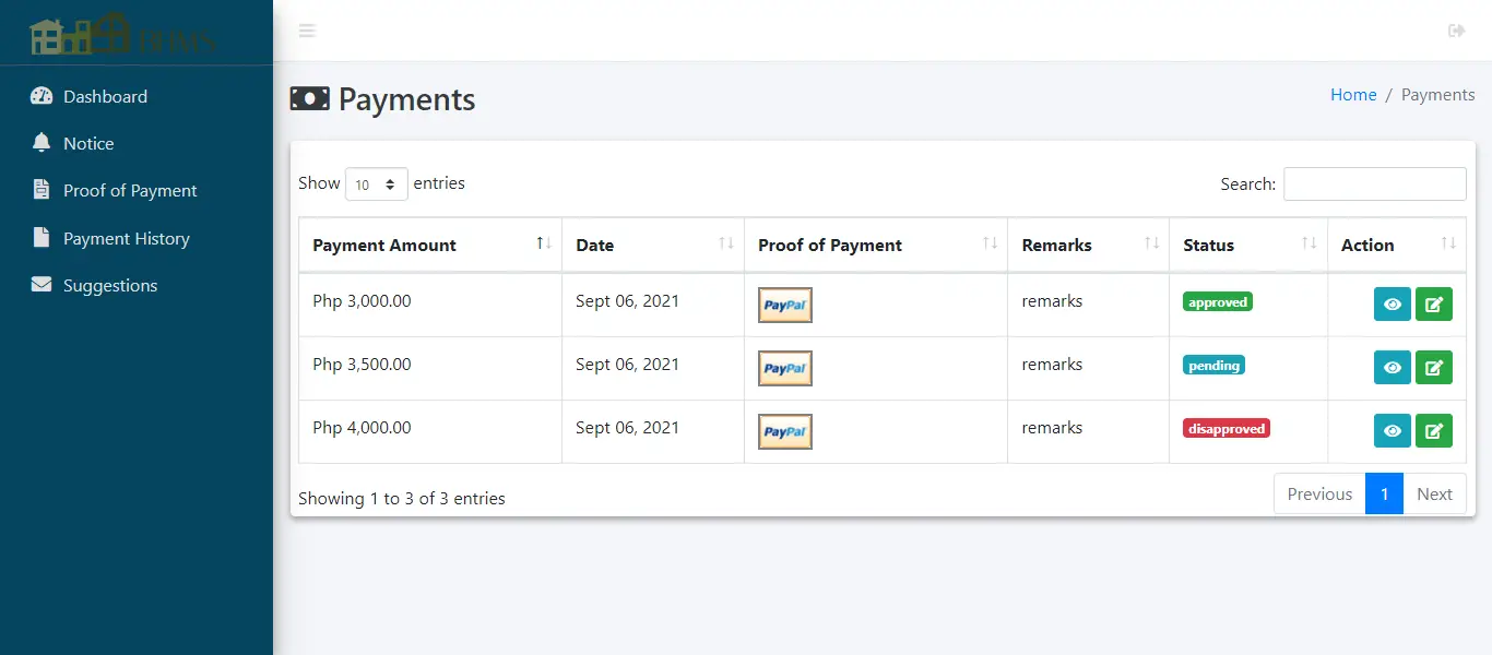 Boarding House Management System - Proof of Payment