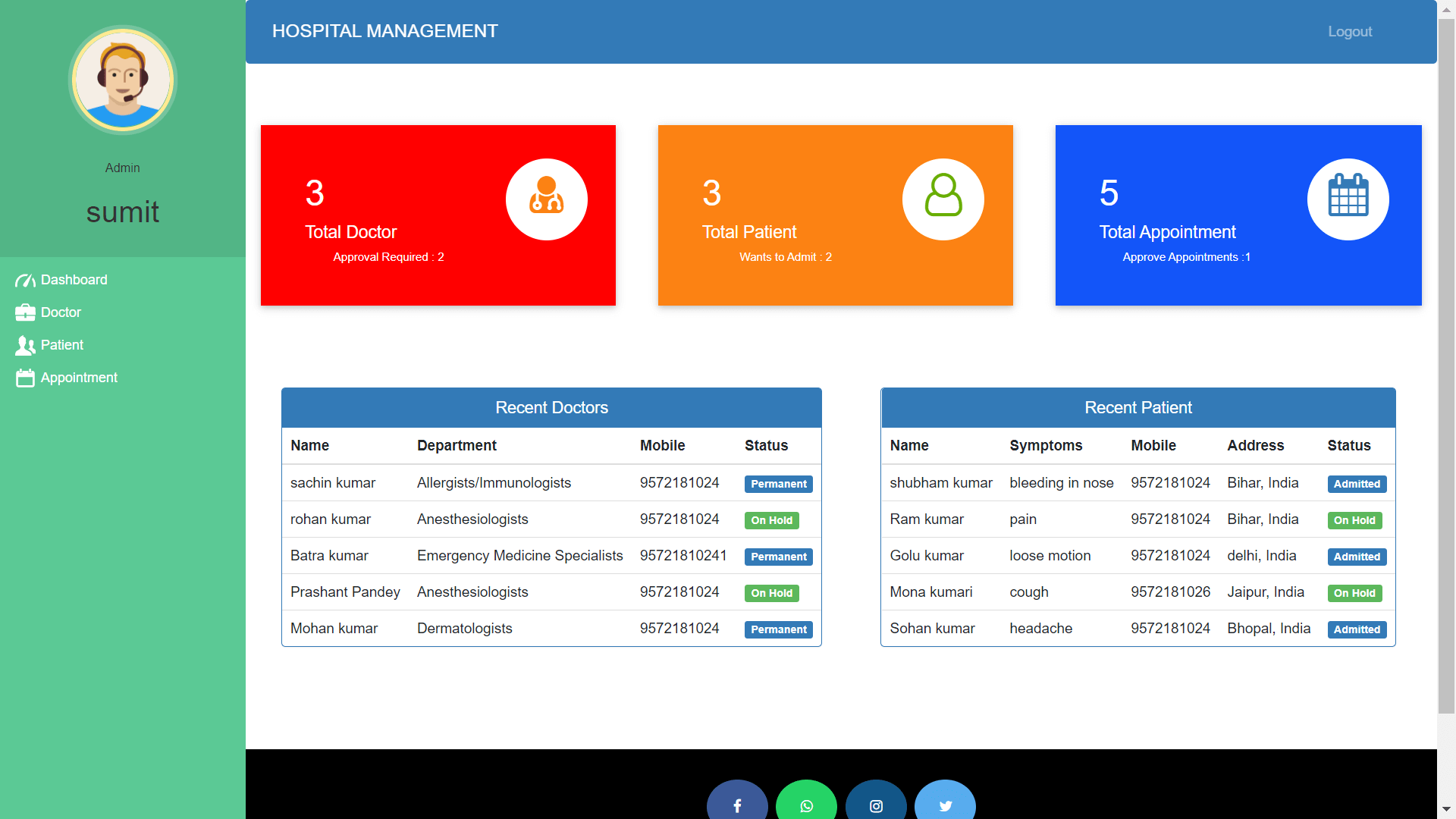 Hospital Management System in Django - Admin Dashboard